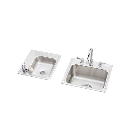 Elkay Lustertone Stainless Steel 34X17X5-1/2 Double Bowl Top Mount Classroom Ada Sink + Faucet/Bubbler Kit DRKAD2341755LC